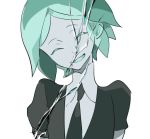  androgynous aqua_hair bad_id bad_twitter_id closed_eyes colored_eyelashes crack cracked gem_uniform_(houseki_no_kuni) green_hair houseki_no_kuni necktie open_mouth phosphophyllite short_hair shumiko_(kamenokoueki) smile solo upper_body white_background 