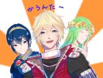  bad_twitter_id blonde_hair blue_eyes blue_hair dark_blue_hair fire_emblem fire_emblem:_monshou_no_nazo green_hair highres kid_icarus kid_icarus_uprising long_hair male_focus marth open_mouth palutena rei_(teponea121) short_hair shulk smile super_smash_bros. tiara xenoblade_(series) xenoblade_1 