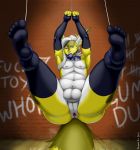  anthro anus ball_gag balls bdsm bondage bound canine chastity clothing collar fennec fortunefox fox gag gaping gaping_anus girly hands_above_head hybrid legwear looking_at_viewer makeup male mammal nipples one_eye_closed rubber slightly_chubby solo thigh_highs 