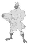  anthro balls big_balls breath_of_the_wild erection greyscale holding_penis huge_balls humanoid_penis hyper hyper_balls hyper_penis kass_(zelda) looking_at_viewer male monochrome muscular muscular_male nintendo penis rito smile solo standing the_legend_of_zelda toomanyboners uncut vein video_games 