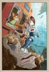  2018 angry anthro broken_window canine caprine clothing deannart disney eye_patch eyewear female flying_kick fox hand_holding hi_res jesse_(zootopia) judy_hopps kick lagomorph male mammal nick_wilde police_uniform rabbit saliva sheep subway train uniform vehicle zootopia 