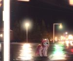  2018 blue_eyes building cables cutie_mark earth_pony equine female friendship_is_magic hair horse house light looking_at_viewer mammal mirroredsea my_little_pony night night_sky outside pink_hair pinkamena_(mlp) pinkie_pie_(mlp) pony roof solo star street street_lamp traffic_light tree window 