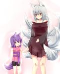  1boy 1girl animal_ears grey_hair kitsune kitsune_(mon-musu_quest!) mon-musu_quest! mother_and_daughter nine_tails old pregnant tail tails 
