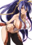  1girl artist_request blazblue blush curvy female happy huge_breasts long_hair looking_at_viewer mai_natsume nipples no_panties ponytail purple_hair red_eyes shiny shiny_skin thighs very_long_hair 