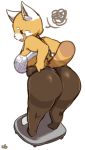  aggressive_retsuko angry ass belly blush bra breasts curvy fat fat_folds fur highres huge_ass large_breasts lightsource long_eyelashes love_handles marking_on_cheek markings open_mouth panties pantyhose plump red_panda red_panda_ears red_panda_tail retsuko sagging_breasts surprised thick_eyebrows thick_thighs thighs undersized_clothes underwear weighing_scale weight_conscious white_bra wide_hips 
