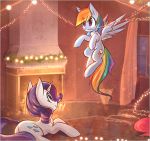  2017 blue_eyes christmas christmas_lights curtains cute cutie_mark duo equine eyelashes feathered_wings feathers female feral fire fireplace flying friendship_is_magic garland hair holidays horn inside lights lying makeup mammal mascara mirroredsea multicolored_hair my_little_pony on_side pegasus pink_hair pinkie_pie_(mlp) purple_eyes purple_hair rainbow_dash_(mlp) rainbow_hair rarity_(mlp) smile suspended_in_midair unicorn window wings 