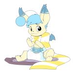  anthro baby blue_eyes blush cub cuddlehooves diaper final_fantasy male moogle simple_background sitting smile solo square_enix video_games white_background young 