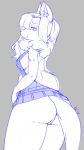  anthro blue_theme breasts butt canine clothing dogfluid female fur hair mammal side_boob smile solo standing sweater virgin_killer_sweater 