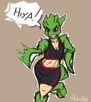 abs angry athletic autumn_sins blade bra breasts cleavage clothed clothing conditional_dnp dialogue female green_skin hi_res nintendo pok&eacute;mon pok&eacute;mon_(species) punching red_eyes scyther sketch sports_bra sports_pants underwear video_games 