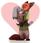  2016 anthro canine clothing disney female flannel_shirt fox fur green_eyes grey_fur judy_hopps khakis lagomorph larger_male letodoesart licking male mammal necktie nick_wilde orange_fur pants purple_eyes rabbit romantic_couple shirt size_difference smaller_female tan_fur tongue tongue_out zootopia 