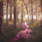  2017 butt cutie_mark detailed_background equine female feral forest friendship_is_magic grass hair horn mammal mirroredsea multicolored_hair my_little_pony outside purple_eyes solo tree twilight_sparkle_(mlp) unicorn 