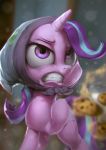  2018 angry assasinmonkey clenched_teeth cookie cutie_mark detailed detailed_background equine eyelashes female feral food friendship_is_magic hair hi_res hood horn horse looking_up mammal multicolored_hair my_little_pony purple_eyes signature solo starlight_glimmer_(mlp) teeth two_tone_hair unicorn 
