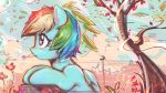  2017 blowing_bubbles blush bubble city cloud equine eyelashes feathered_wings feathers female flower friendship_is_magic hair leaves mammal mirroredsea multicolored_hair my_little_pony outside pegasus plant purple_eyes rainbow_dash_(mlp) rainbow_hair short_hair sky solo tree wings 