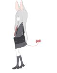  animal_ears bag black_footwear bow closed_mouth commentary_request doremi from_side full_body grey_hair grey_legwear grey_sailor_collar grey_shirt grey_skirt korean_commentary long_hair long_sleeves looking_at_viewer looking_to_the_side mouse_ears mouse_tail necktie original pink_eyes red_bow red_neckwear sailor_collar shirt shoes shoulder_bag simple_background skirt socks solo standing tail tail_bow white_background 