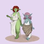  2018 barefoot blush breasts clothed clothing digital_drawing_(artwork) digital_media_(artwork) dress duo erection eyewear female geier glasses goblin green_skin hair hand_holding humanoid intersex nipples not_furry penis pink_hair red_hair short_stack shortstack smile standing thick_thighs toes wide_hips 