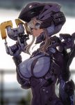  2d absurdres armor blonde_hair blue_eyes bodysuit breasts dead_space gun helmet highres holding holding_gun holding_weapon huge_filesize large_breasts looking_at_viewer parted_lips plasma_cutter power_armor scan short_hair sidelocks skin_tight solo weapon 