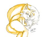  2018 2_tails butt canine chest_tuft clothing dipstick_tail eyes_closed fluffy fluffy_tail fox fur gloves lying male mammal miles_prower multi_tail multicolored_fur multicolored_tail on_side resting_on_tail signature sleeping smile soina solo sonic_(series) tuft two_tone_fur white_fur yellow_fur 