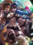  2girls ahri bikini_top breast_press breasts bunny_ears cleavage d.va_(overwatch) fox_ears fox_tail large_breasts league_of_legends multiple_girls nail_polish navel officer_d.va overwatch phone police police_hat police_uniform policewoman pose sakimichan self_shot short_shorts shorts thighhighs unbuttoned v watermark whisker_markings 