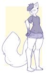  anthro bulge clothed clothing dogfluid ear_piercing feline looking_at_viewer male mammal piercing simple_background smile solo standing wide_hips 