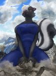  1girl artist_request brown_eyes furry giantness short_hair skunk solo white_hair 