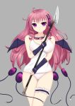  1girl cable demon_wings drill_hair fingerless_gloves goggles goggles_around_neck headphones highres intelia large_breasts mahou_shoujo_ikusei_keikaku pink_eyes pink_hair spear swim_swim swimsuit wings 