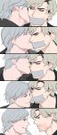  2boys avengers blonde_hair cuddling facial_hair grey_hair male male_focus marvel multiple_boys peter_maximoff pietro_maximoff quicksilver silver_hair white_hair x-men 