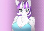  2018 animated anthro areola big_breasts blue_eyes breasts clothing equine eyelashes female friendship_is_magic hair horn looking_at_viewer mammal mature_female mrscurlystyles multicolored_hair my_little_pony nipples smile solo twilight_velvet_(mlp) two_tone_hair undressing unicorn 