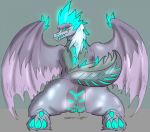 anus auroth_the_winter_wyvern butt claws cyan_pussy dota dragon female fur furred_dragon glowing glowing_pussy hair horn leaking looking_at_viewer presenting pussy pussy_juice scales scalie solo stripes thick_thighs toe_claws video_games wingedwilly wings wyvern 