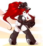  black_nose bodysuit clothed clothing demon female fire gloves hair hat horn jenny long_hair magic red_hair short_tail skimpy skinsuit solo spandex swimsuit tight_clothing white_skin xx_g.u.n_xx yellow_sclera 