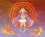  blue_eyes boots cape fire fire_emblem fire_emblem:_rekka_no_ken full_body green_hair hairband highres kaguya_fe nino_(fire_emblem) purple_hairband short_hair skirt solo 