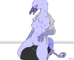  2018 animated anthro avian beak breasts clothed clothing female maim nipples open_shirt sex_toy shirt solo sybian 