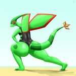  2018 anthro beach big_butt butt clothed clothing female flygon leotard looking_back nintendo outside pok&eacute;mon pok&eacute;mon_(species) seaside simple_background sky solo stretching testowepiwko thick_thighs video_games wings 