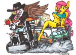  clothing english_text equine female fluttershy_(mlp) friendship_is_magic group hat horse mammal my_little_pony princess_celestia_(mlp) sketchywolf-13 smile teeth text vehicle 