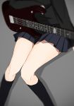  absurdres black_jacket black_legwear black_skirt blazer blurry grey_background guitar head_out_of_frame highres instant_(ioarthus) instrument jacket kneehighs legs long_sleeves original pleated_skirt school_uniform sitting skirt solo thighs 