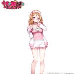  absurdres bow breasts cleavage copyright_name hair_bow hand_up headband highres kanola_u large_breasts looking_at_viewer official_art pajamas pink_bow pink_shirt purple_eyes shirt smile standing uchi_no_hime-sama_ga_ichiban_kawaii watermark 