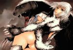  animal animal_ears ass badger breasts brown_eyes claws fangs fur honey_badger kazasa_sumita killing_bites official_art open_mouth short_hair tail underboob uzaki_hitomi white_hair 