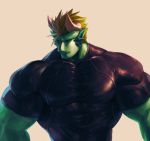  clothed clothing hair horn humanoid hybrid kuron male muscular muscular_male scalie simple_background solo standing tight_clothing 