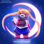  anthro bear blonde_hair boots brown_fur clothed clothing crescent_moon crown cryptid-creations female footwear fur gloves hair humor mammal moon moon_bear pun sailor_moon_(series) skirt solo star tiara white_fur 