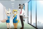  2018 aggressive_retsuko anthro blush breasts buisness_attire canine clothed clothing digital_drawing_(artwork) digital_media_(artwork) eyelashes female fennec fenneko fox fur haida hi_res hyena looking_at_viewer male mammal open_mouth plushkinn red_panda retsuko sanrio sharp_teeth smile standing teeth 