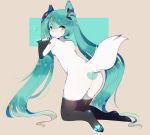  &lt;3 anthro blue_hair blush butt cat clothing digital_media_(artwork) feline female fredek666 hair hatsune_miku legwear long_hair looking_back mammal mostly_nude solo stockings vocaloid 