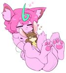 :&gt; alternate_form animal_humanoid anthro big_ears black_nose blush brown_hair cat clothed clothing docu_(divide) doppel duo ear_tuft english_text eyes_closed feline female freckles fully_clothed fur girly hair hindpaw humanoid larger_male light_skin long_tail lying male mammal micro moni_(monidraws) monster_boy mouse_humanoid noseless nude on_back pale_skin pawpads paws pink_fur pink_hair simple_background size_difference sleeping smaller_female sweater text tuft white_background 