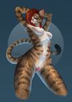  amazing anthro breasts cat clitoral_hood danawolfin feline female fur green_eyes hair hands_over_head mammal nude pussy red_hair solo 