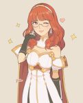  armor cape celica_(fire_emblem) commentary dress fingerless_gloves fire_emblem fire_emblem_echoes:_mou_hitori_no_eiyuuou fire_emblem_heroes glasses gloves highres jewelry jivke long_hair red_eyes red_hair smile solo tiara 