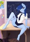  &lt;3 2018 5_fingers absurd_res anthro blep blue_hair blue_nails breasts chalkboard classroom clothed clothing colored_nails desk earth_pony english_text equine eyebrows eyelashes fan_character female fully_clothed hair hi_res hooves horse inside kebchach looking_at_viewer mammal my_little_pony necktie one_eye_closed panties pony portrait pose purple_eyes school school_uniform sitting skirt smile solo spread_legs spreading student text tongue tongue_out underwear uniform wink 
