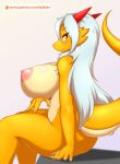  2018 aisyah_zaskia_harnny anthro areola big_breasts blush breasts butt claws dragon female hair huge_breasts looking_back nipples nude solo tailzkim yellow_eyes 
