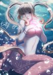  2018 absurdres artist_name blonde_hair bra character_name dated eyebrows_visible_through_hair highres long_hair looking_at_viewer mamori mermaid mermaid_melody_pichi_pichi_pitch monster_girl nanami_lucia pink_bra shell_necklace signature underwear 