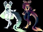  black_lips blep blonde_hair breasts cheekfluff chest_tuft claws demon duo fangs female fluffy hair horn lipstick long_hair long_tail makeup multi_ear nude open_maw plant_horns red)eyes scales spikes tail_poof teeth thick_thighs tongue tongue_out totallytits tuft 