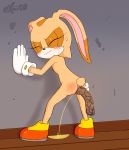  anthro anus bent_over blush butt clothing cream_the_rabbit excito eyelashes eyes_closed feces female footwear gloves lagomorph mammal peeing pooping presenting pussy rabbit scat shoes solo sonic_(series) spread_anus spreading standing sweat tears urine 