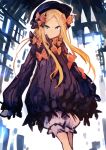  abigail_williams_(fate/grand_order) absurdres blonde_hair bloomers blue_eyes commentary_request cowboy_shot fate/grand_order fate_(series) hair_ribbon hat highres kaamin_(mariarose753) long_hair looking_at_viewer ribbon underwear very_long_sleeves 