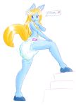  2013 anthro blonde_hair blush butt diaper ember_blue equine feces female hair hi_res horse mammal presenting presenting_hindquarters rfswitched scat simple_background smelly solo white_background 